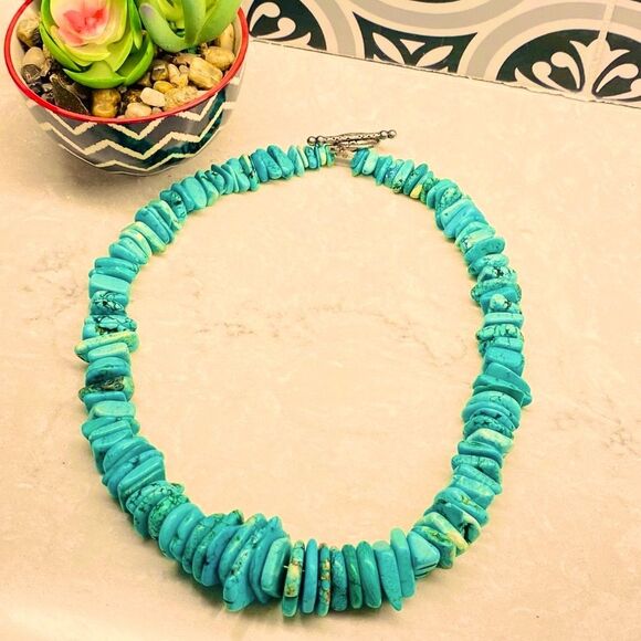 Artisan Jewelry - Turquoise-colored Nugget Slab Heishi Statement Necklace